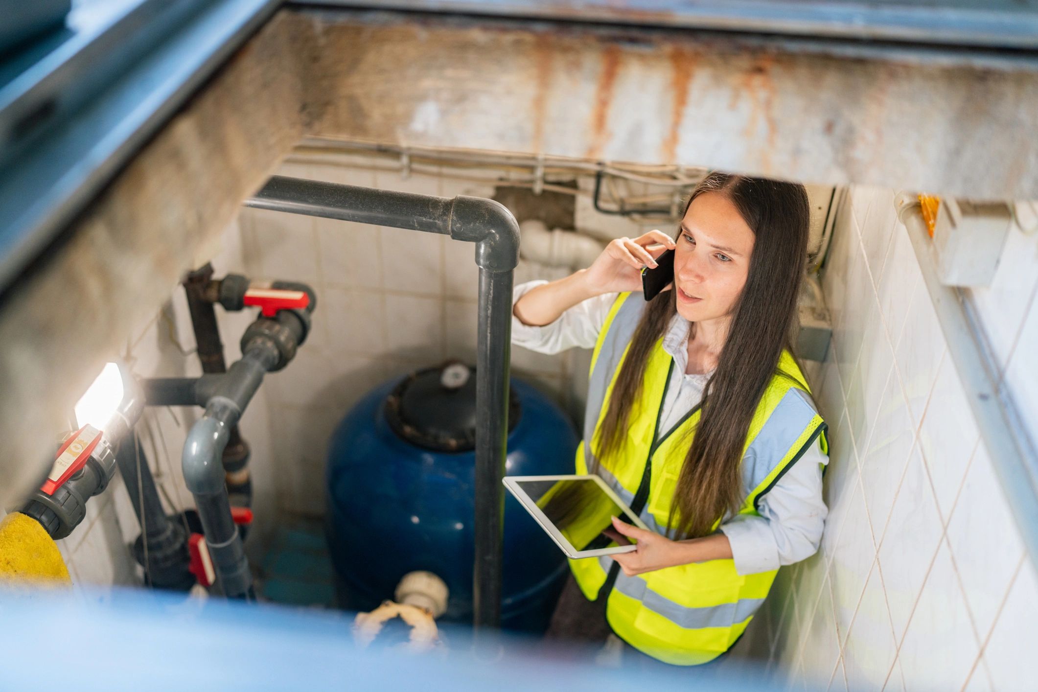 Technician inspecting mechanical equipment